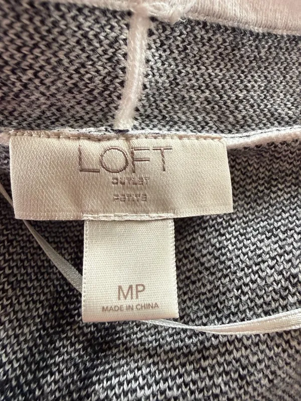 Loft Petite black and off white striped long sleeve open cardigan sweater MP - Image 7