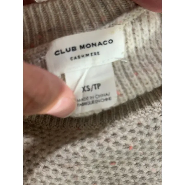 Club Monaco Womens XS‎ Cashmere Puff Shoulder Waffle Knit Speckled Sweater Cream - Image 6
