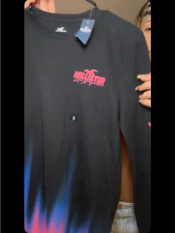 Hollister Black Long Sleeve Tee with Pink & Blue Dip-Dye - Image 4