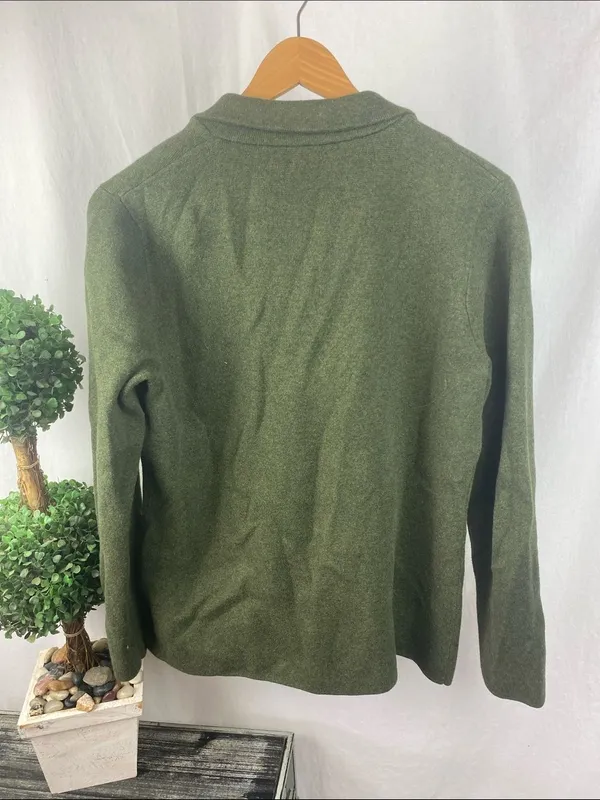 J Crew Olive Army Green Knit Long Sleeve Button Schoolboy Blazer M - Image 3