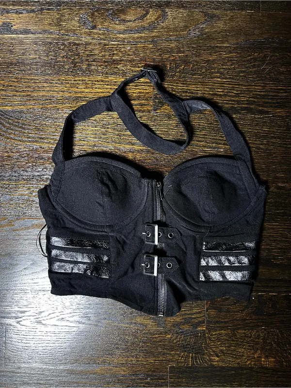 Killstar Night Patrol Black Halter Corset Zip Buckle Accents Goth Metal Medium - Image 3