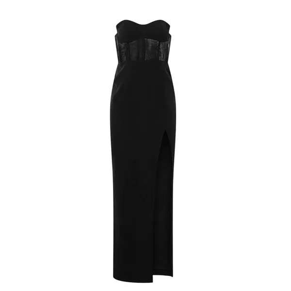 Elle Zeitoune Black Strapless Gown SMALL Bodycon Corset Bustier Designer $390 - Image 5
