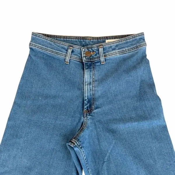 Zara Wide Leg High Rise Y2 K Raw Hem Blue Denim Fly Zip Jeans Sz 12 # 2455 - Image 2