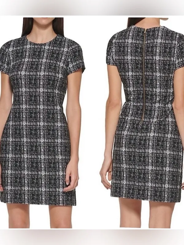 Calvin Klein Black & White Plaid Short Sleeve Mini Dress - Image 2