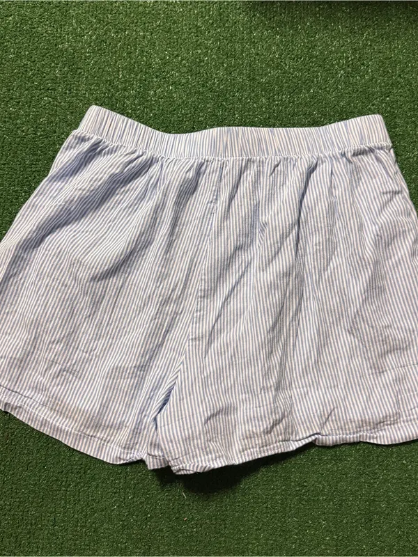 Brandy Melville Blue and White Striped Cotton Pajama Shorts - Image 3
