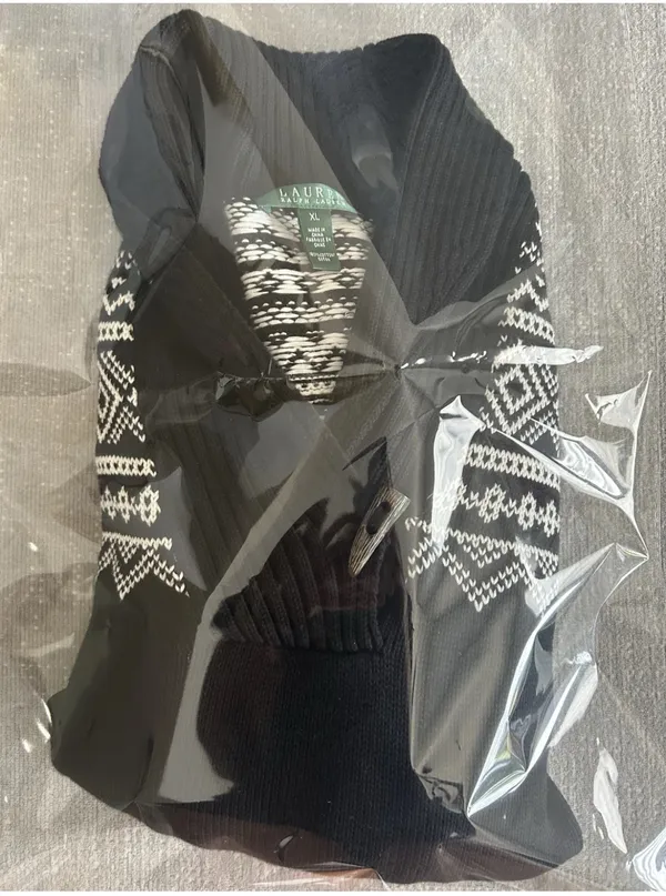 Vtg Lauren Ralph Lauren Knitted Fair Isle Sweater L Fisherman Black Nordic - Image 11