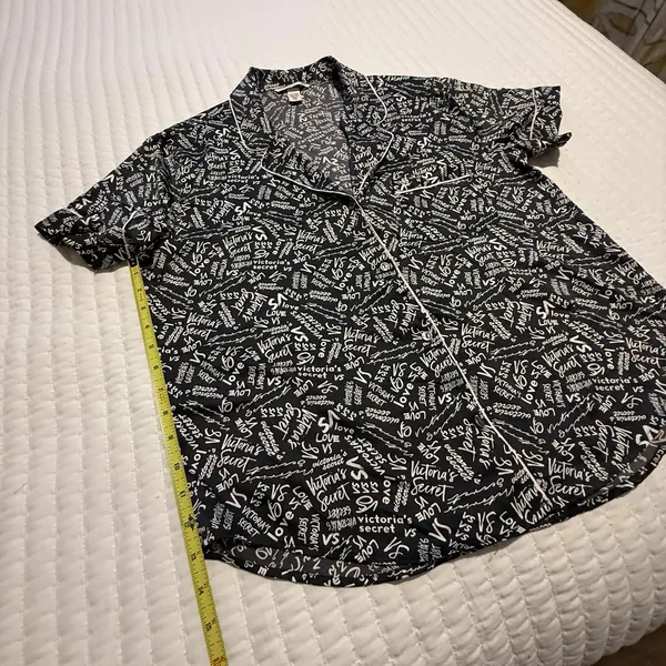 Victoria’s Secret PJ Pajama Button Up Shirt Top Sz L Large Black & Pink - Image 5