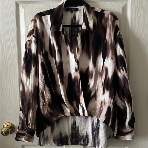 Rachel Roy‎ Womens Long Sleeve Abstract Tie Dye V-Neck Billowy Chic Top Size XL - Image 2