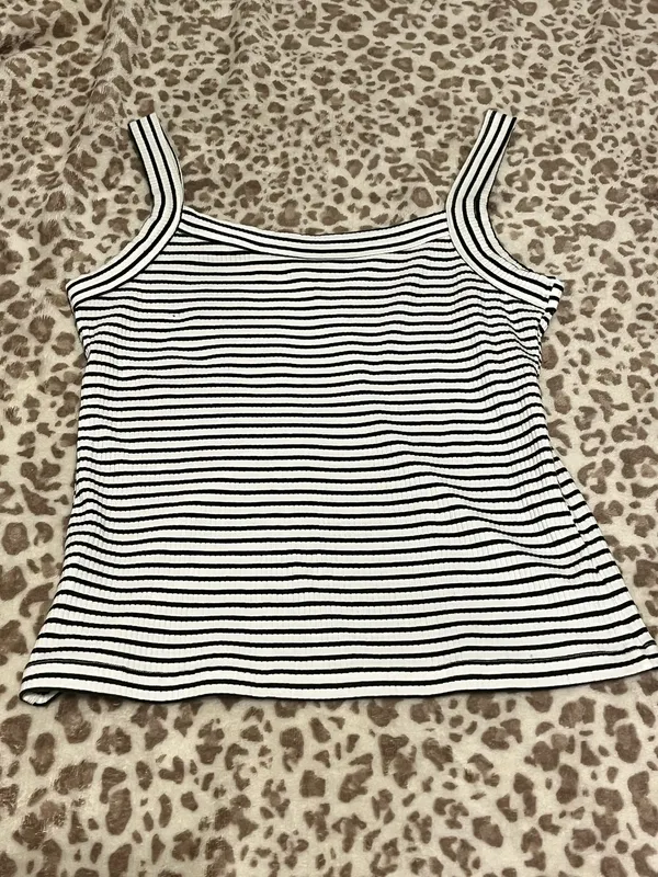 American Eagle White and Green Striped Tank Top - Image 2