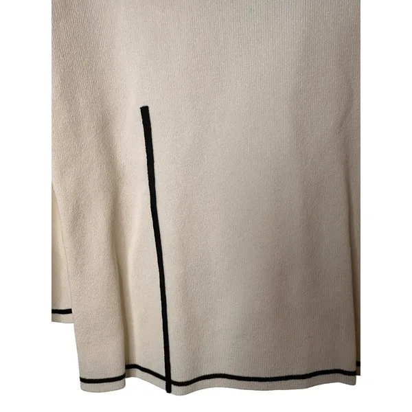 Pointelle White Black Trim Long Sleeve Dressy Formal Blouse Women Sz S - Image 7