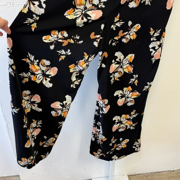 Who What Wear Floral Wide Leg Pants‎ Black Pink Orange Sz M Elastic Waist Belted - Image 6