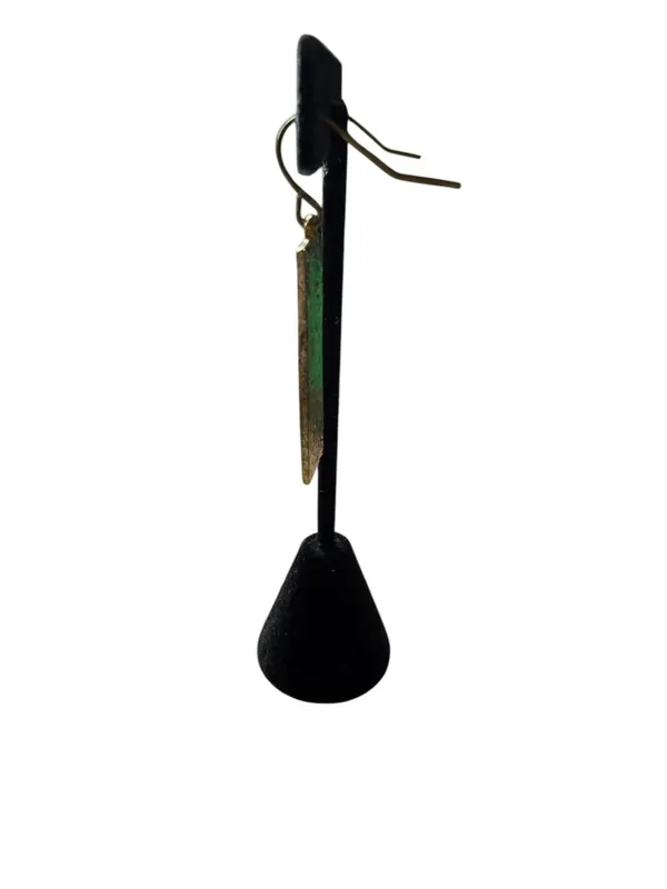 NWT Modernist‎ Mixed Metal Geometric Bar Drop Earrings Green & Peach Enamel - Image 6