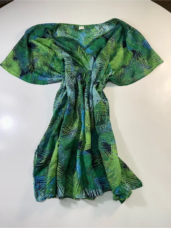 Green Tropical Beaded V-Neck Swim Cover-Up Tunic - Image 3