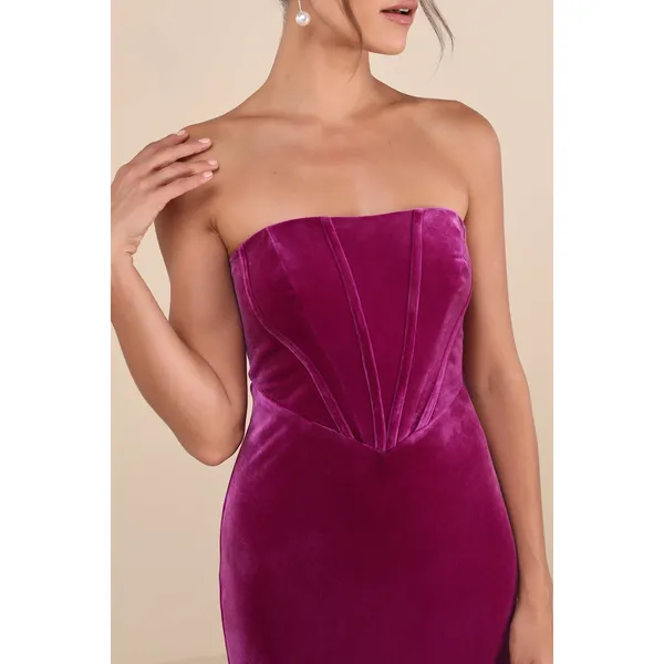 Lulus Constant Love Magenta Velvet Strapless Maxi Dress Corset Gown Pink Medium - Image 11