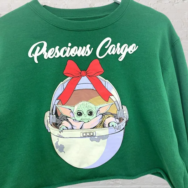 Star Wars Grogu Cropped Sweatshirt Women's M Green Baby Yoda The Mandalorian - Image 7