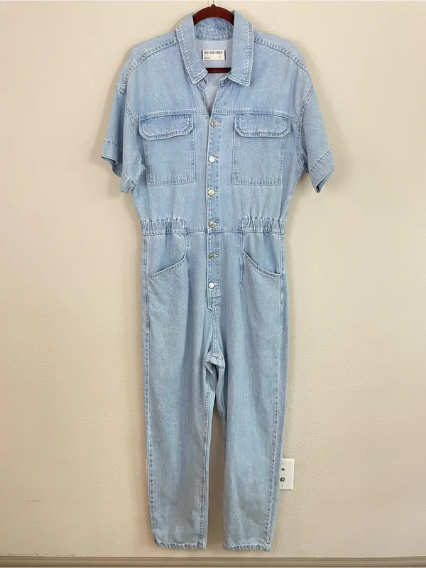 Free People We The Free Marci coveralls Denim Jumpsuit in Clear Skies Size Large - Image 3