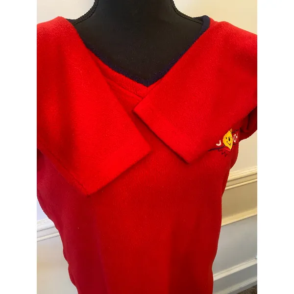 Vintage Disney Pooh V Neck Fleece Sweater Pullover with Navy Trim Embroidered - Image 6