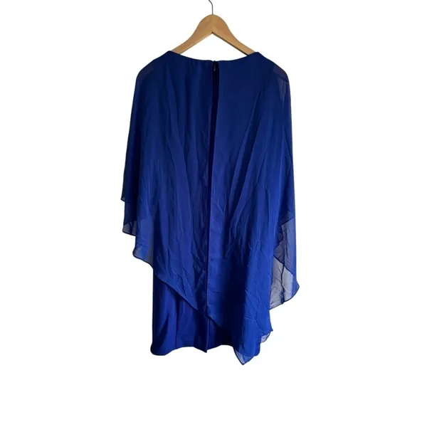 Eliza J‎ Chiffon Cape Draped Sleeveless Blue 4 Sheath Evening Dress - Image 4