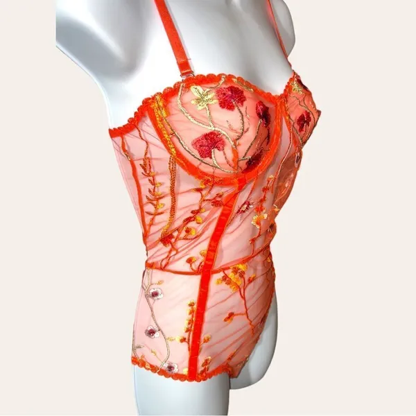 one piece orange sheer mesh Nighty! New Size L - Image 5
