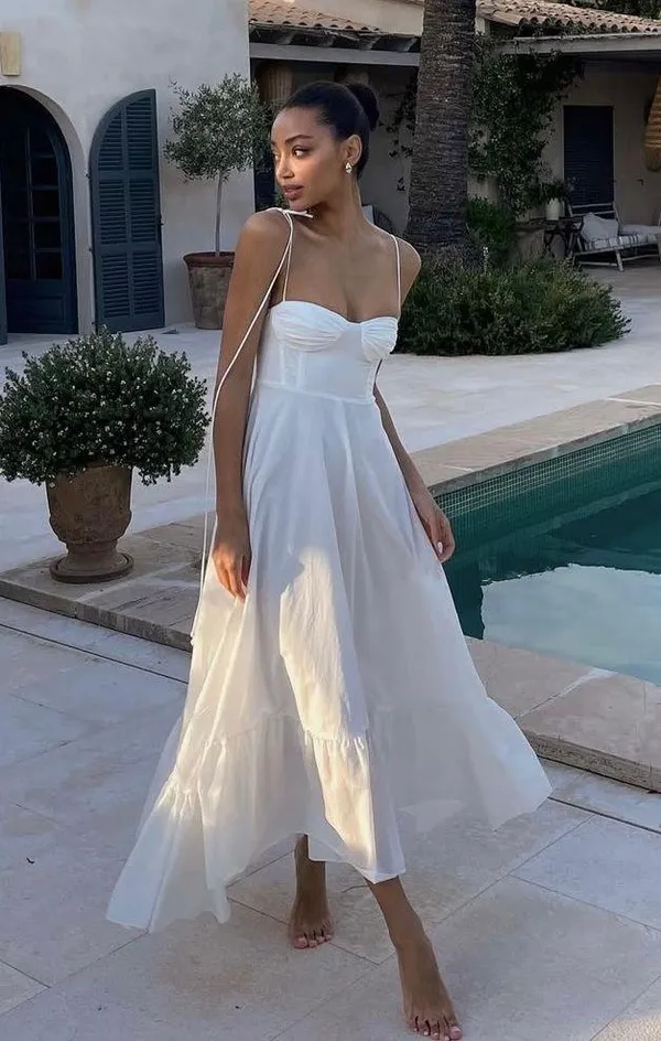Zara dress maxi poplin ruffle flowy white corset bohemian summer vacation - Image 12