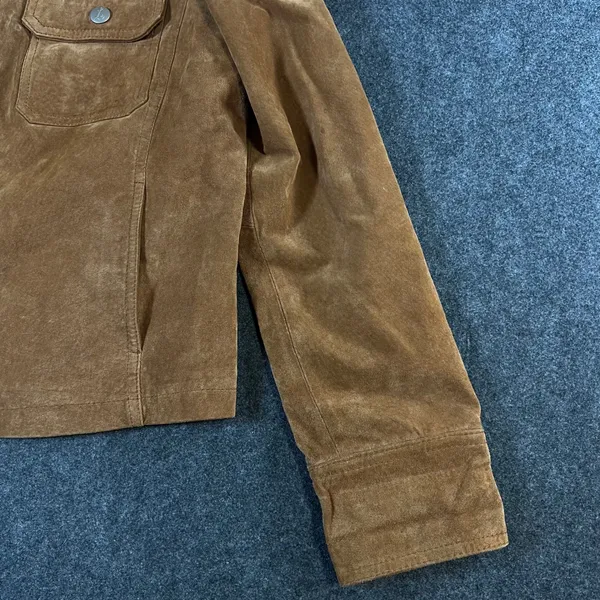 Live a Little Brown Suede Leather Jacket Rosette Floral Western Boho Womens L - Image 9