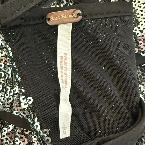 Free People James Silver Combo Black Sequin Open Back Tank Top Festival size L - Image 3