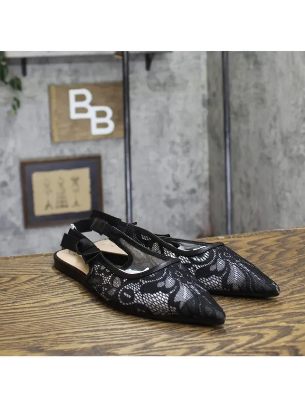 NWT A New Day London Lace Slingback Bow Flats 94303528 Black 9.5M - Image 2