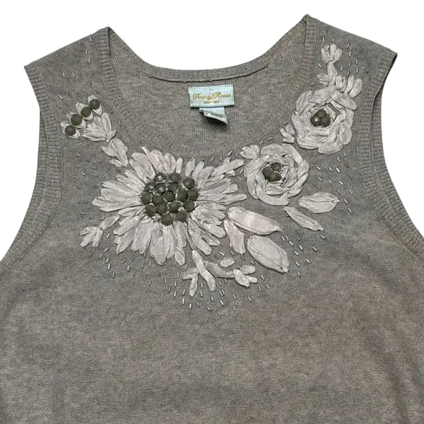 Tracy Reese Embellished Cashmere Cotton Sleeveless Sweater Top Grey Size Large - Image 3