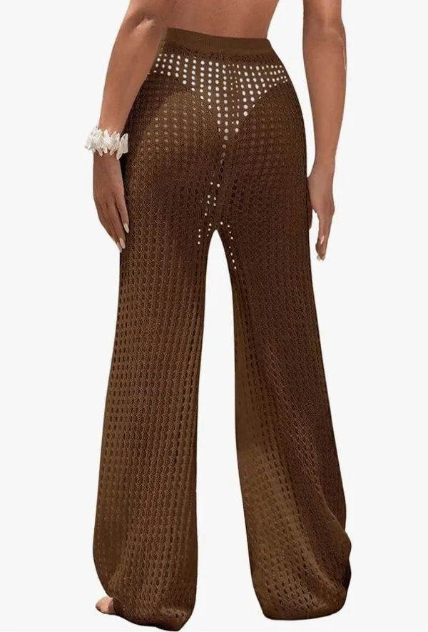 CoverUp Women's Dark Brown Beach Pants Crochet High Waist Swimsuit CoverUps - Image 2