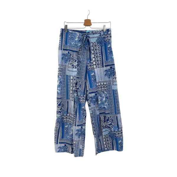J.McLaughlin Eugene Palm Patchwork Wide Leg Pull On Pants Blue White Size Medium - Image 3