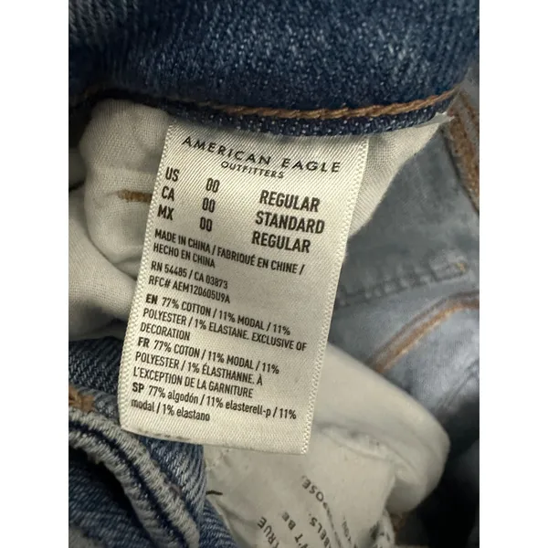 American Eagle Stretch Medium Wash Mom Jean Heavy Distressing Women Size‎ 00 - Image 9