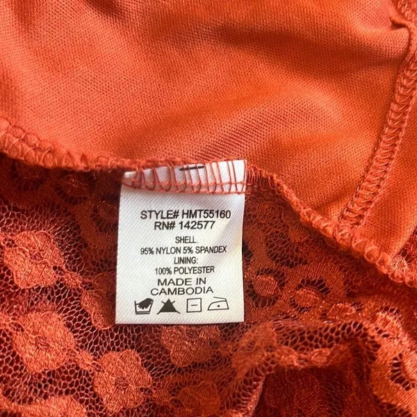 Haute Monde Short Puff‎ Sleeve Geometric Lace Sheer NWT Orange Medium Workwear - Image 6