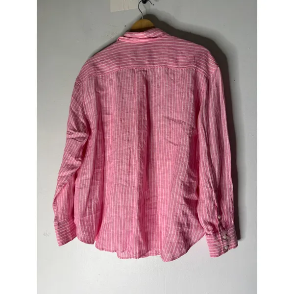 Gap Pink &‎ White Striped Linen Button-Down Shirt Womens Size medium NWT - Image 2