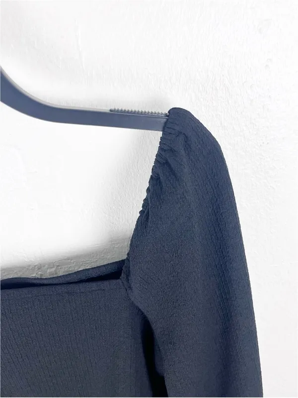 MADEWELL Black Crepe Square Neck Puff Sleeves Crop Top Medium Preppy Casual Boho - Image 6