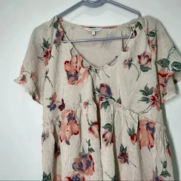 LUCKY BRAND Women's Pink Floral Flutter short sleeve Top S - Image 4