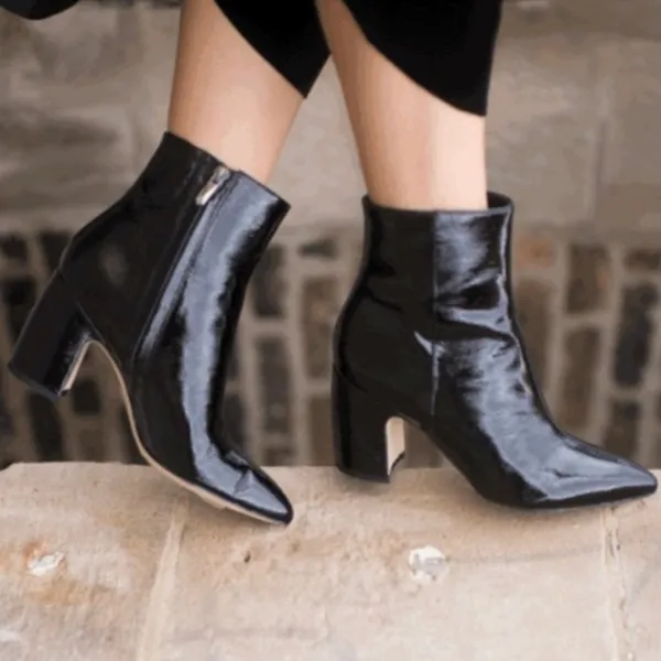 Sam Edelman Hilty 2 Patent Leather Ankle Boots Pointed Toe Block Heel Black 6.5 - Image 2