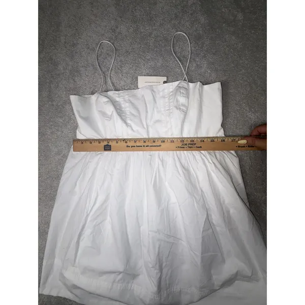 Anthropologie nwt maeve White Pintuck Smocked Babydoll Mini Dress Medium NWT Smocked - Image 9