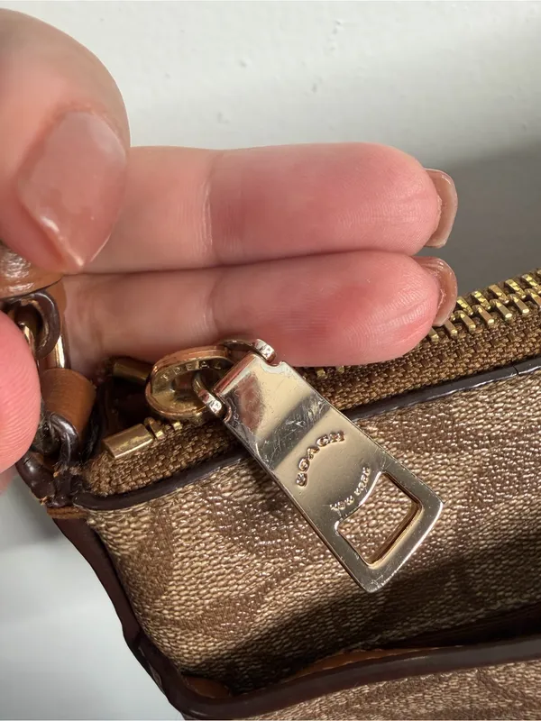 Coach‎ Signature Monogram Khaki Brown Leather Trim Crossbody Bag - Image 5