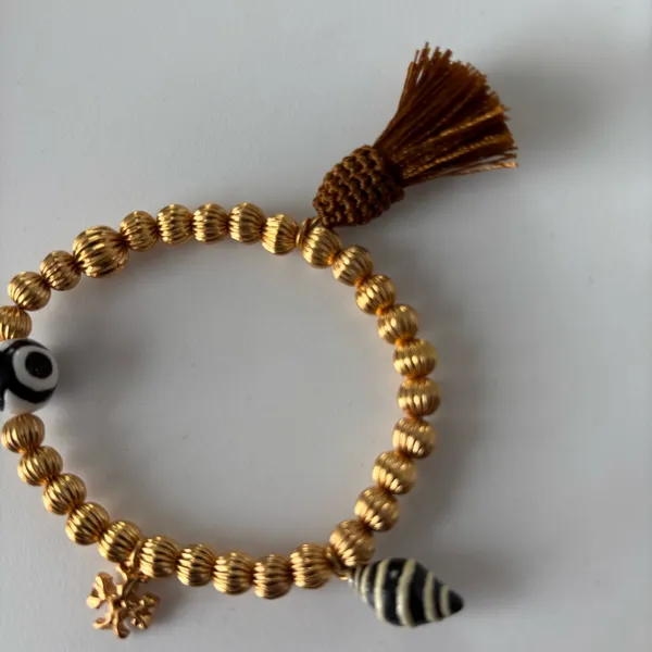NWOT Tory Burch Gold Beaded Bracelet with Black and White Accents - Image 4