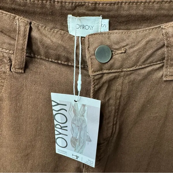 NEW Oyrosy Vintage Western Fringe Flared Jeans Brown Small - Image 7