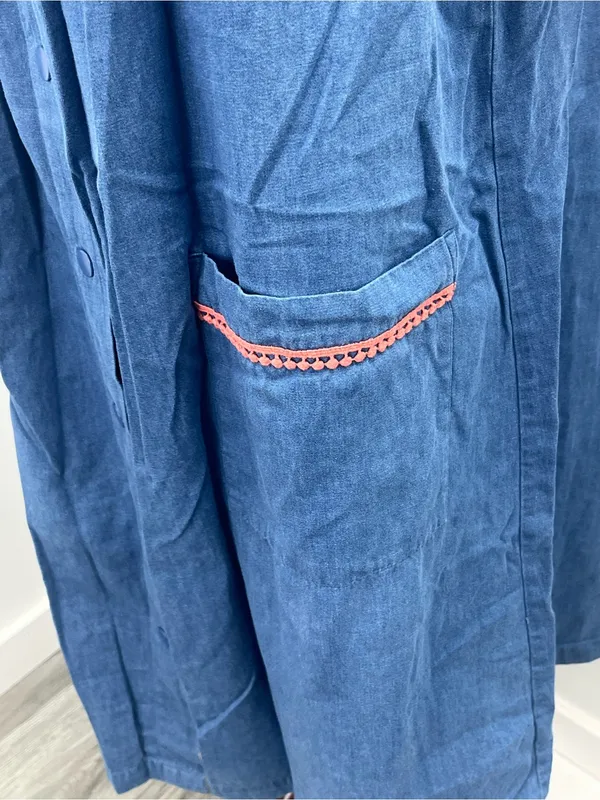 Go Softly Patio Blue Denim Butterfly Embroidered Dress House Duster Medium - Image 2