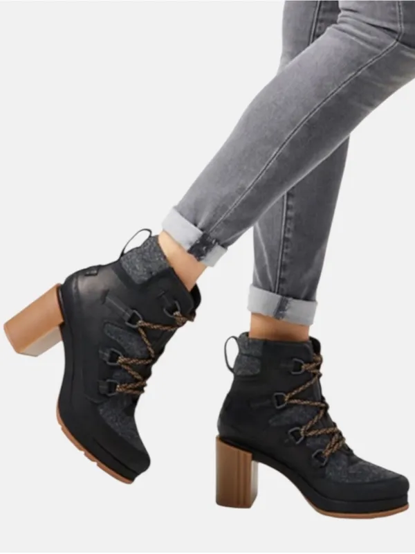 Like New Sorel Blake Lace-Up Heeled Boots Black Grey Size 6.5 - Image 3
