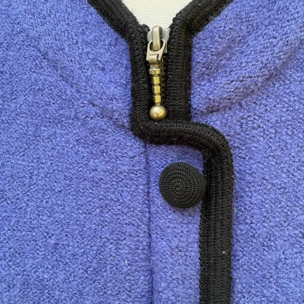 Icelandic Design Coat L Blue Boiled Wool Zip Button Trim Pocket Nordic Winter - Image 13