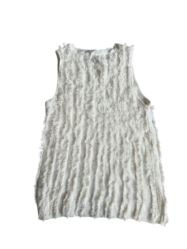 CURRENT AIR Ivory Winter White Striped Tank Top Size Large - Image 6