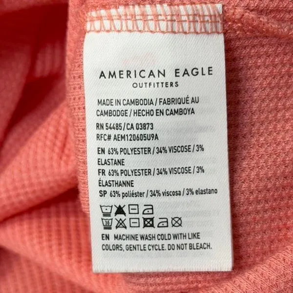 American Eagle Waffle Knit Ribbed Mockneck Cropped Long Sleeve Shirt Coral Small - Image 3