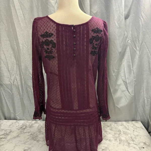 Free People maroon and Black enroidered sheer Jocelyn tunic top - Image 6