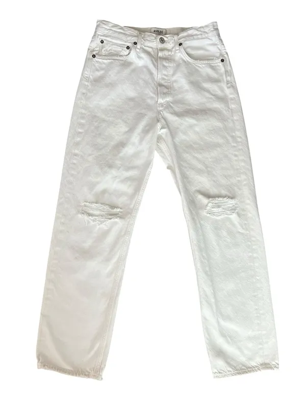 AGOLDE Women’s 90’s Straight Leg White Enamel Denim Distressed Button Fly Jeans - Image 2