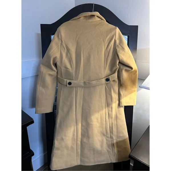 NEW Camel Shawl Collar Career Double Breasted Maxi Pea Coat M - Image 3