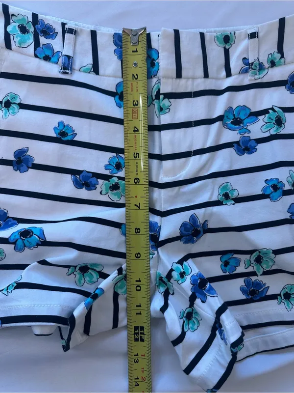 Elle Navy-Striped Floral Shorts - White, Navy & Teal - Image 4