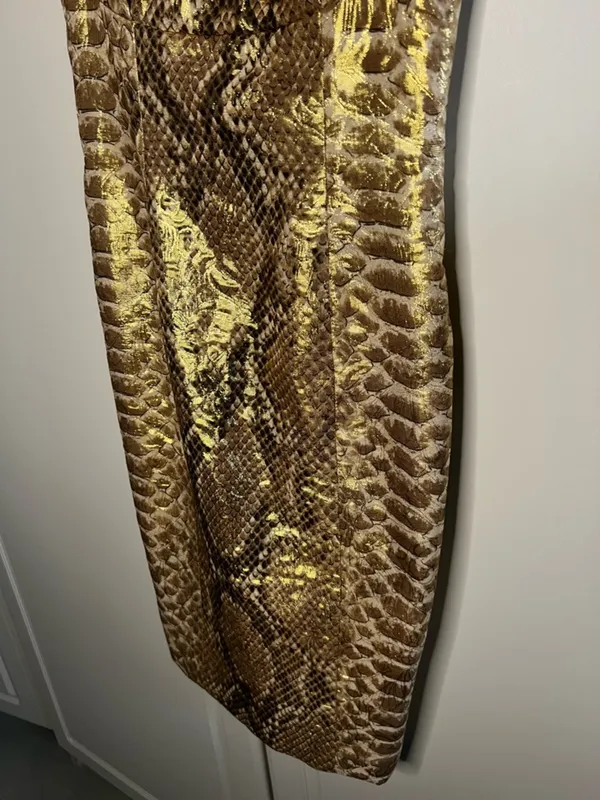 Vintage Y2K Tracy Reese Silk Gold Metallic Snakeskin Mini Party Dress - Image 5